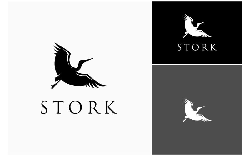 flying stork heron silhouette illustration logo original