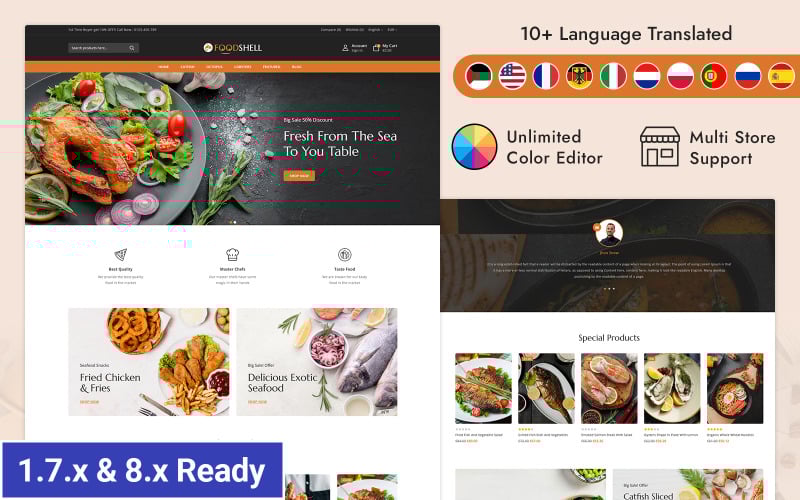 foodshell sea food restaurant store prestashop responsive theme original
