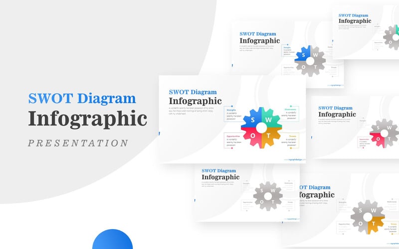 four stages gear for swot analysis diagram infographic powerpoint template original