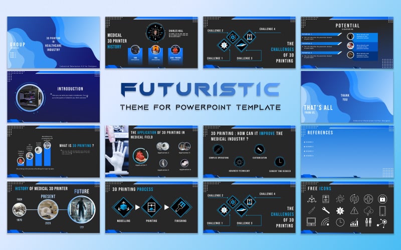 futuristic powerpoint template d printing in healthcare industry original