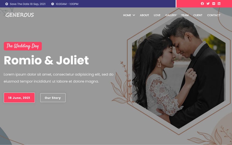 generous wedding planning one page theme original
