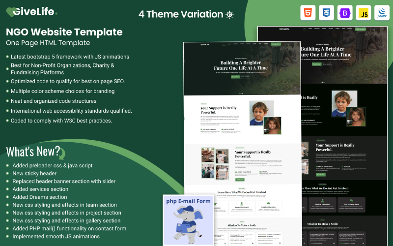 give life one page ngo website template original