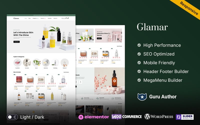 glamar cosmetics skin care and beauty products elementor woocommerce theme original