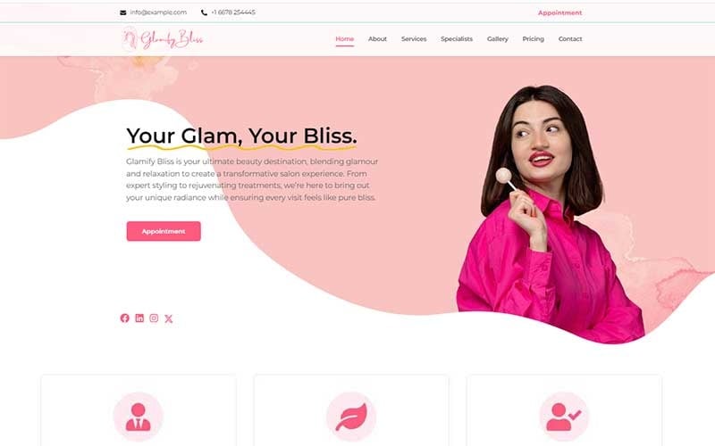 glamify bliss beauty salon landing page template original
