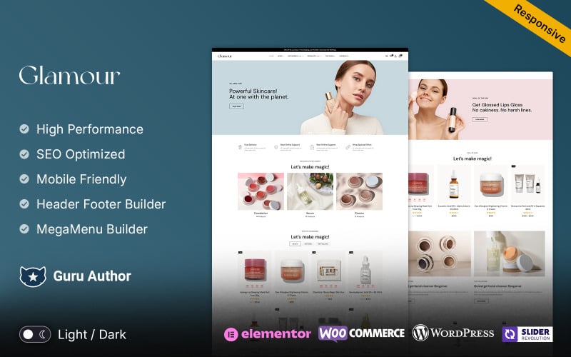 glamour skincare beauty and cosmetic woocommerce elementor responsive theme original