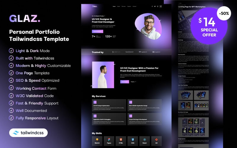 glaz modern personal portfolio landing page html template original