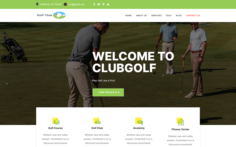 golf club sports landing page template original