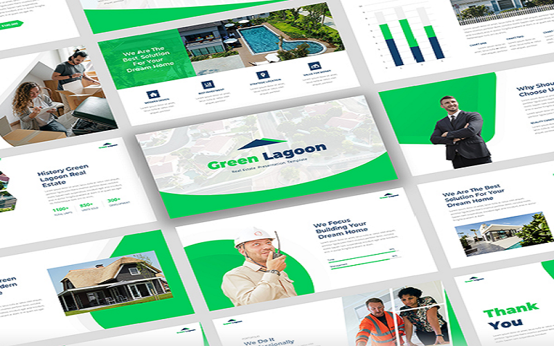 green lagoon architectur amp real estate powerpoint template original