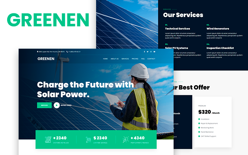 greenen ecology amp solar energy html landing template original