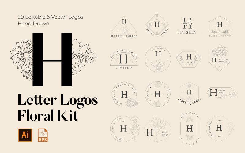 h letter floral handmade logos kit original