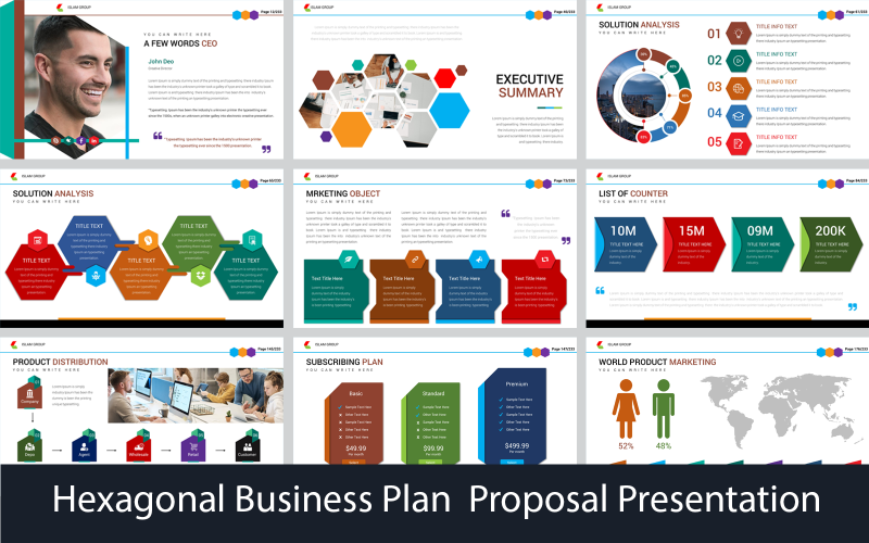 hexagonal business plan proposal presentation powerpoint template original