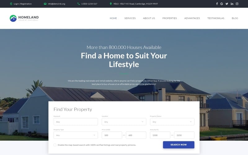 homeland real estate agency classic bootstrap html landing page template original