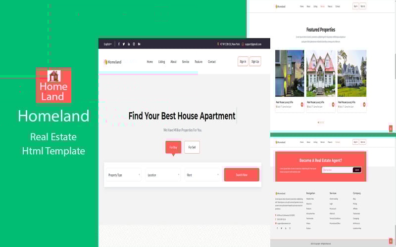 homeland real estate agency one page html template original