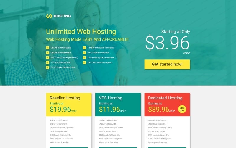 hosting responsive landing page template original