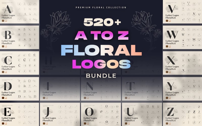 i a to z floral handmade logos bundle original