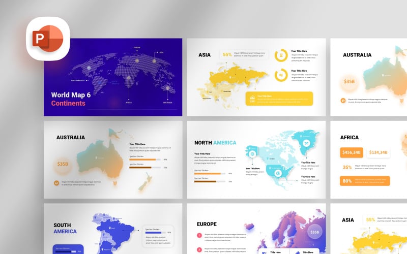 i continents world map presentation template original