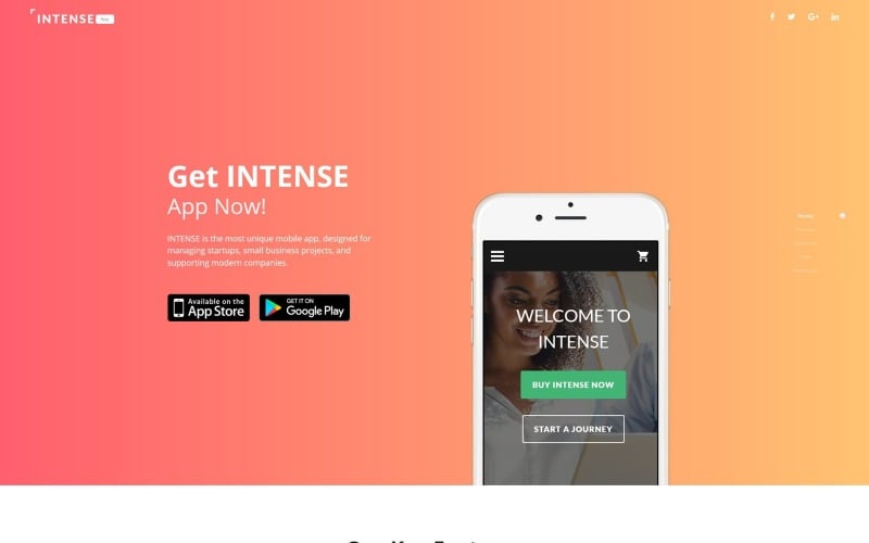 intense app landing page template original