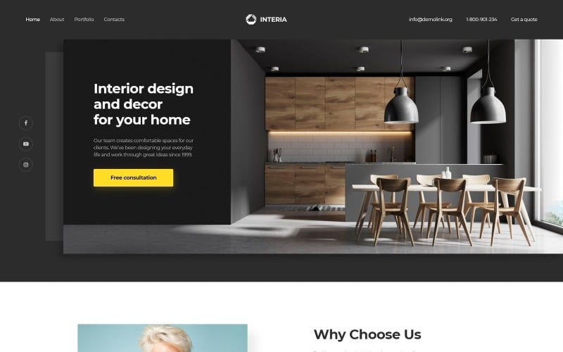 interia design one page creative html landing page template original
