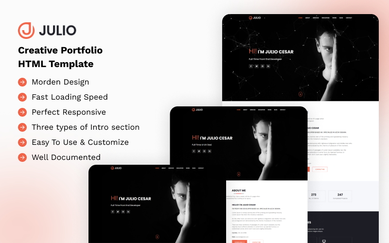 julio creative portfolio one page html website template original