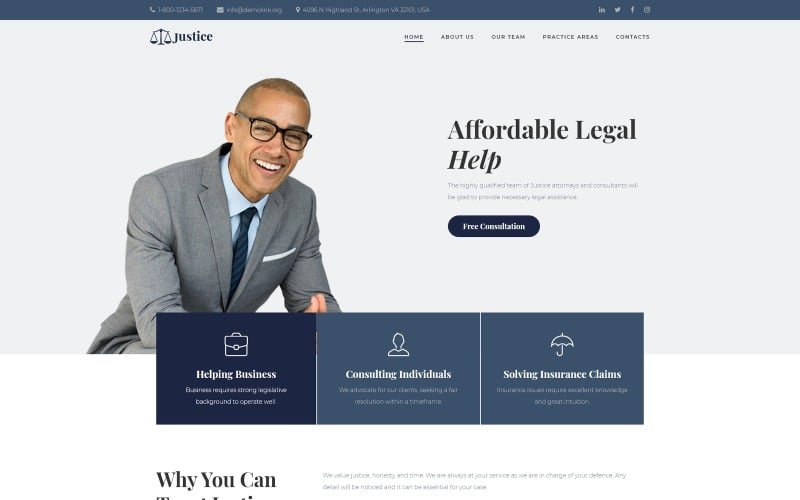 justice legal firm landing page template original