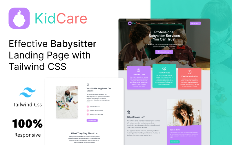 kidcare babysitter landing page template with tailwind css original
