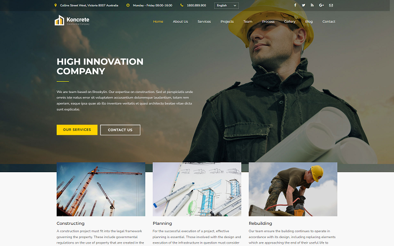 koncrete construction one page html website template original