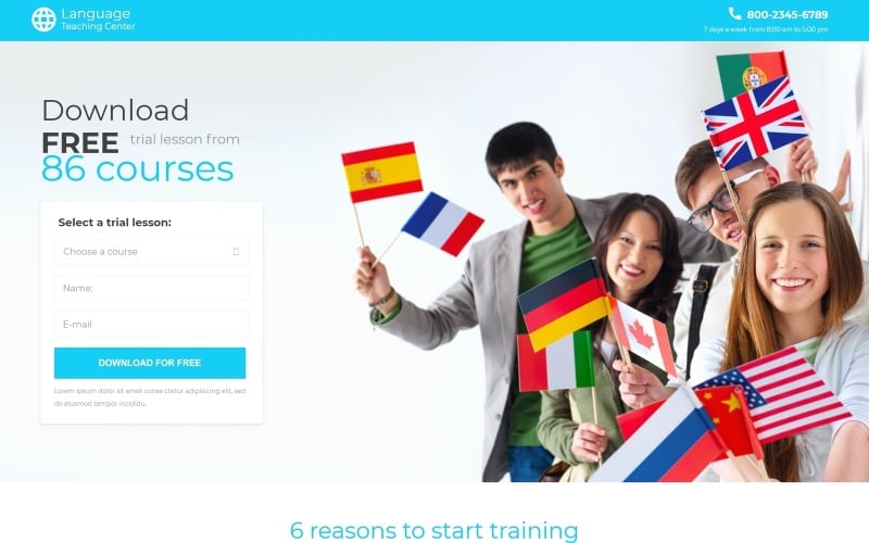 language school responsive landing page template original