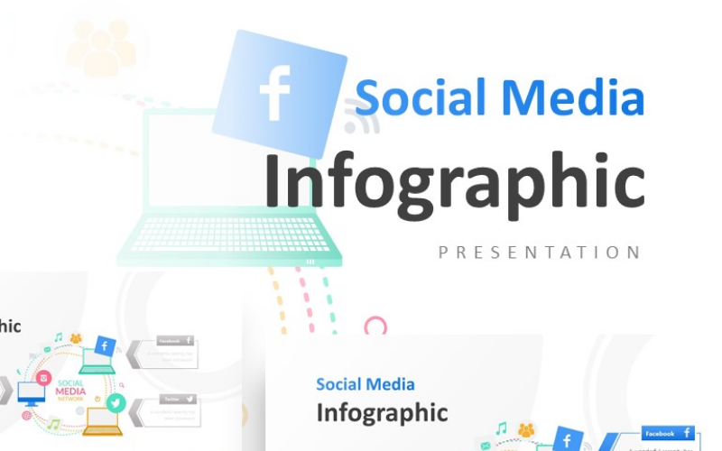 laptop ilustration with social media presentation powerpoint template original