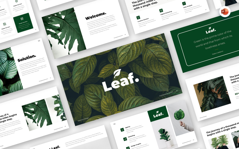 leaf minimal green business powerpoint template original