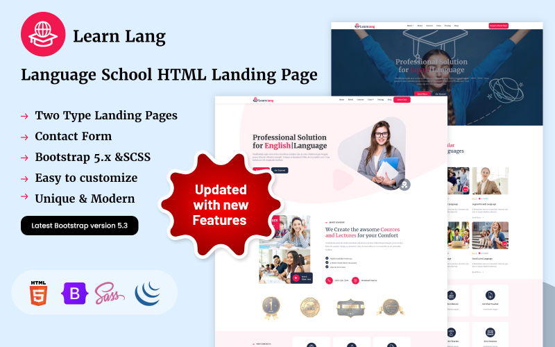 learn lang language school html landing page template original