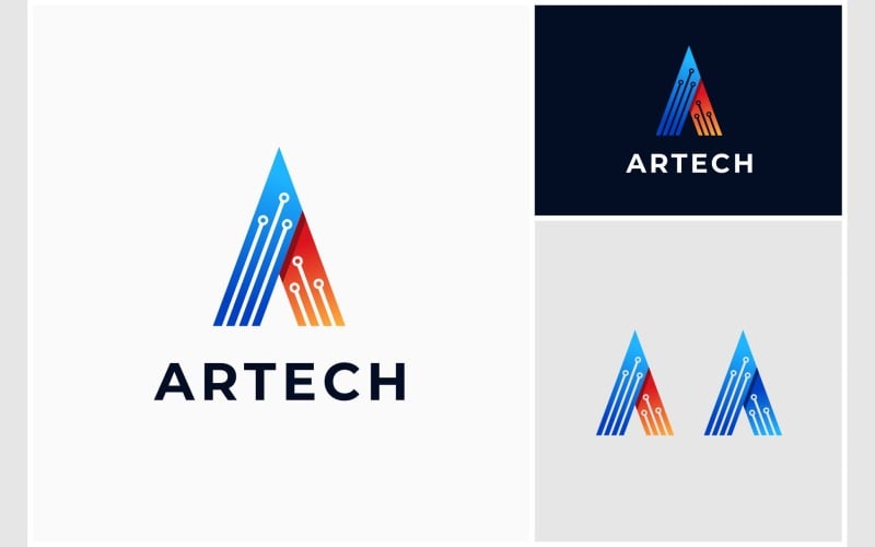 letter a technology circuit logo original