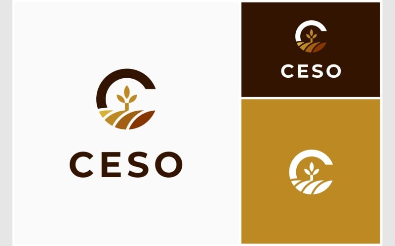 letter c farm land grain wheat logo original