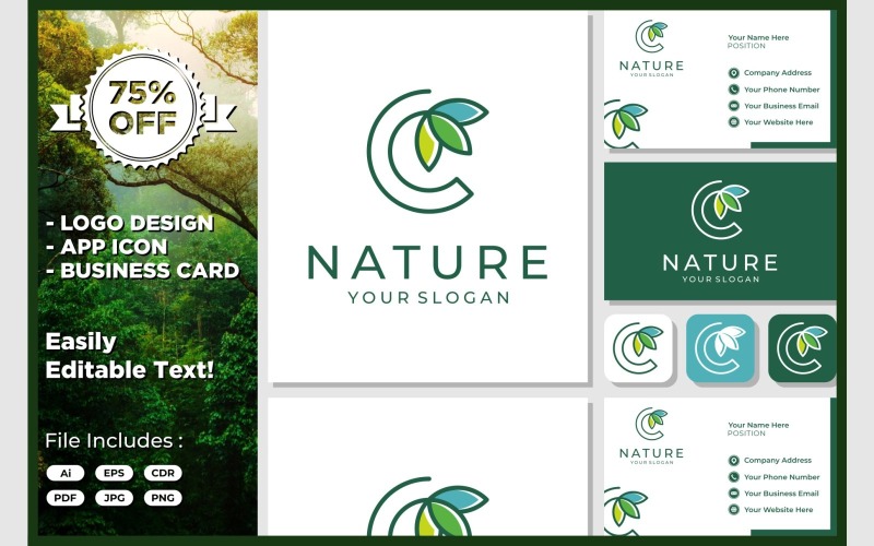 letter c leaf plant icon logo design original