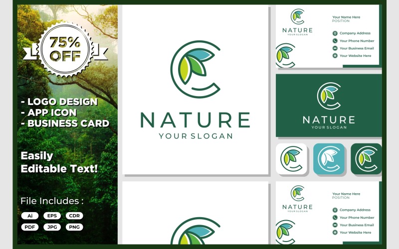 letter c leaf plant logo design original