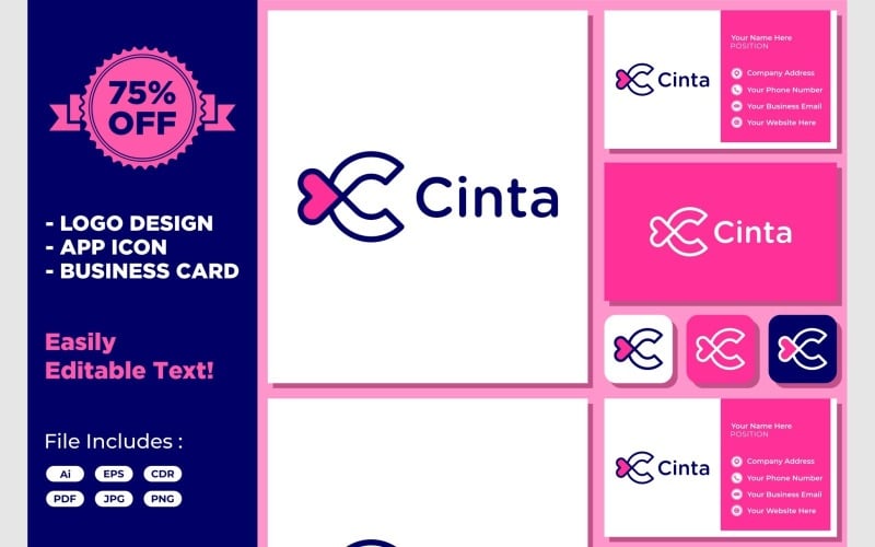 letter c love heart romance logo original