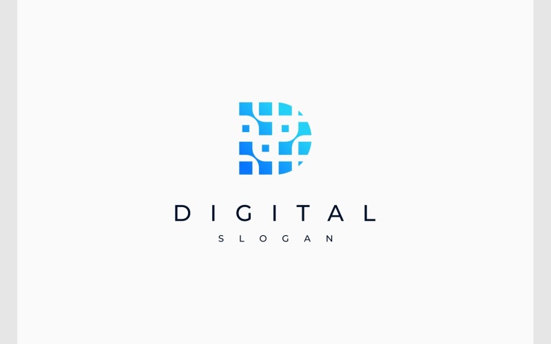 letter d data digital connection technology logo original