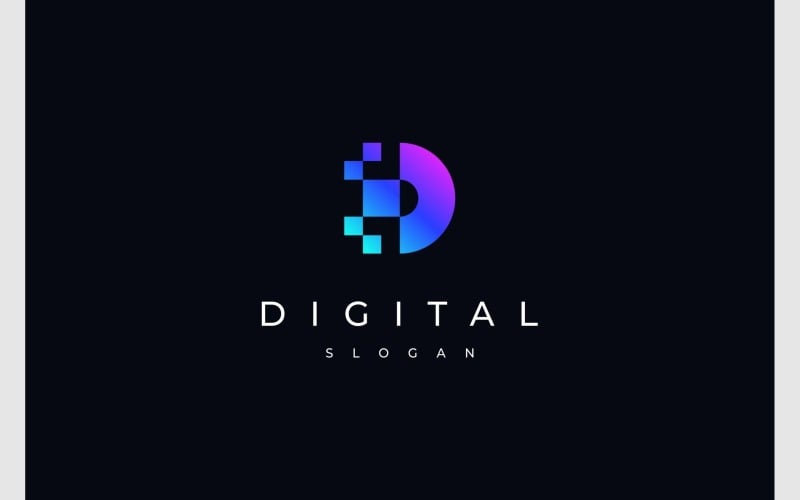 letter d pixel digital tech logo original