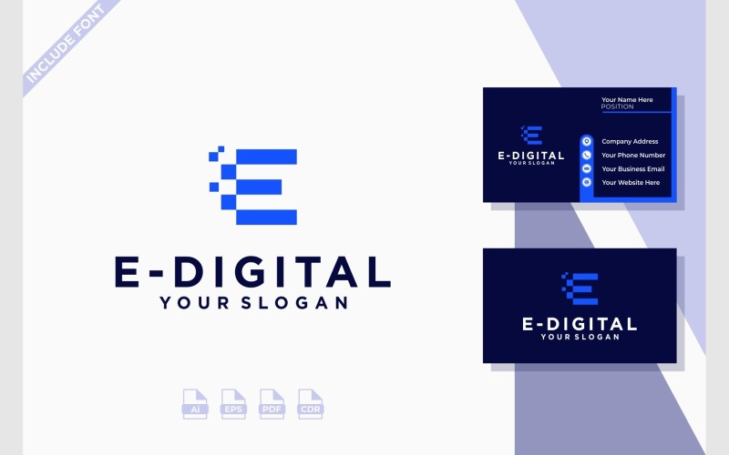 letter e digital pixel technology logo original
