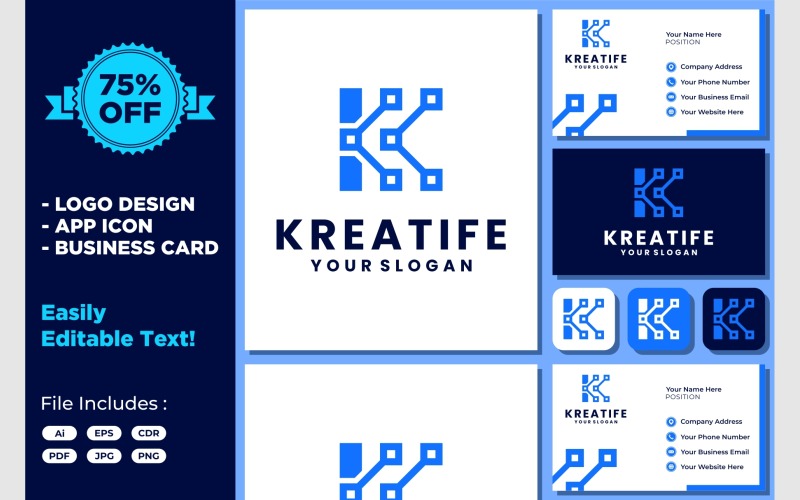 letter k technology connection logo original