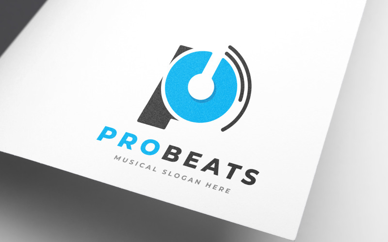 letter p pro beats audio sound headphones music logo design original
