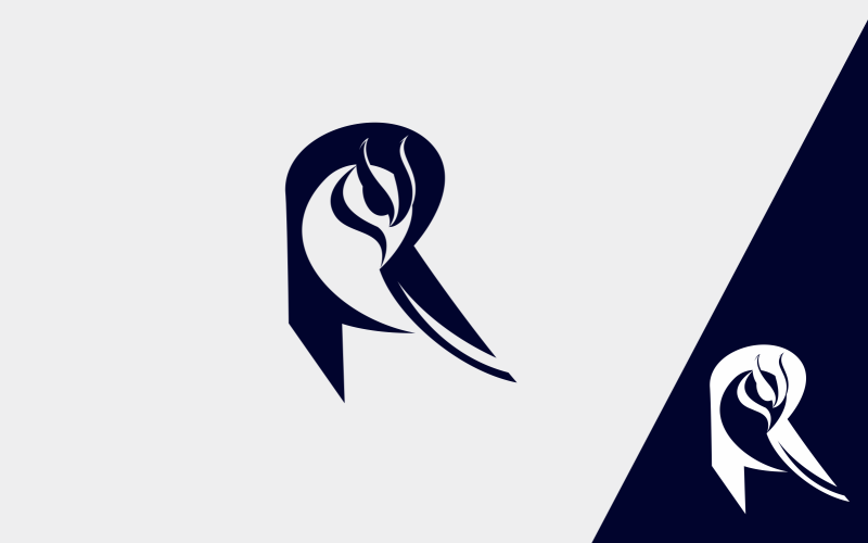 letter r owl blue flat logo template original