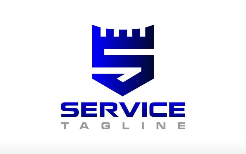 letter s shield with castle gear logo design original