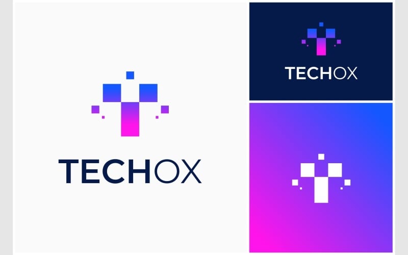 letter t data pixel digital logo original