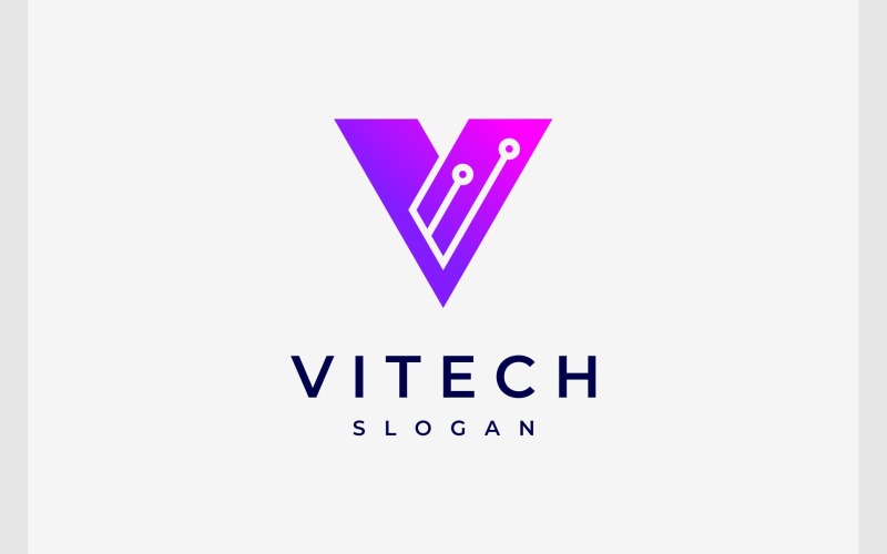 letter v circuit technology digital logo original