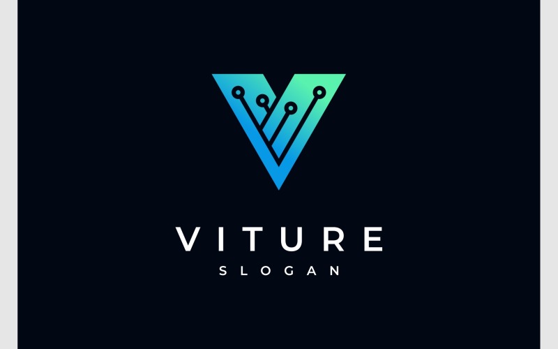 letter v circuit technology futuristic logo original