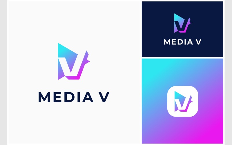 letter v media play button logo original