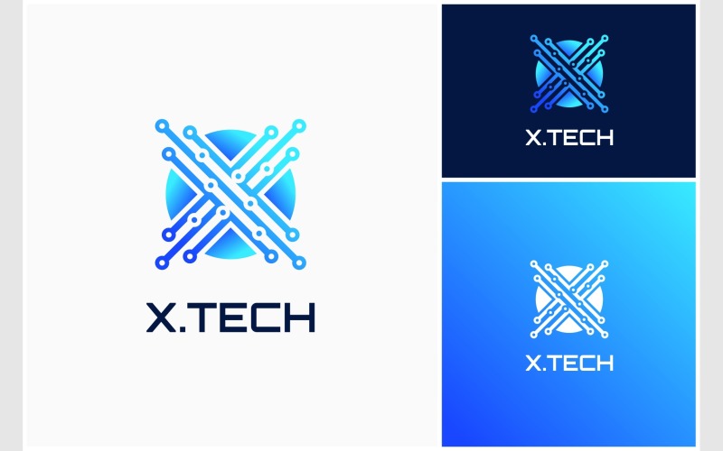 letter x circuit technology futuristic logo original