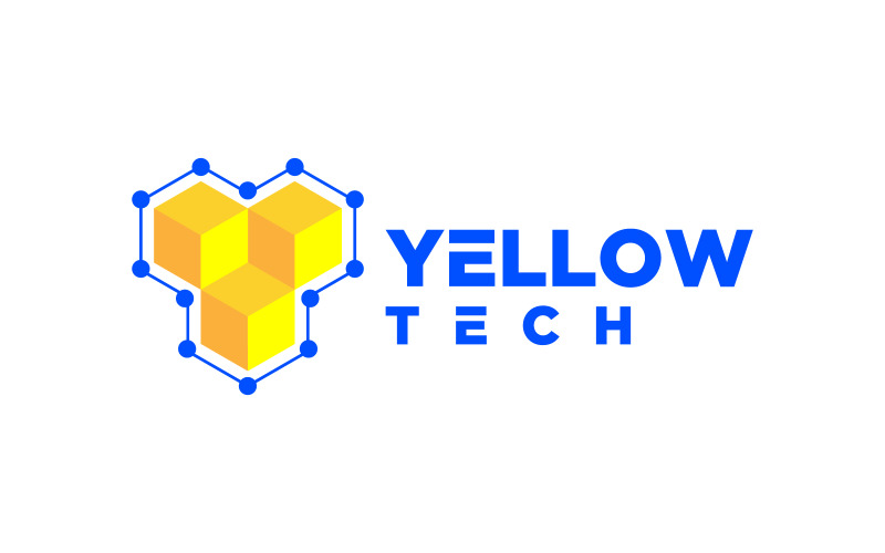 letter y yellow hexagon technology logo design original