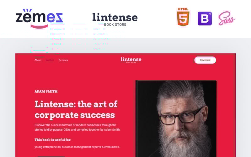 lintense book store writer html landing page template original