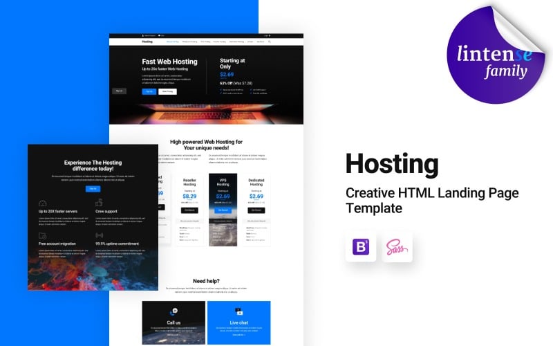 lintense hosting creative html landing page template original